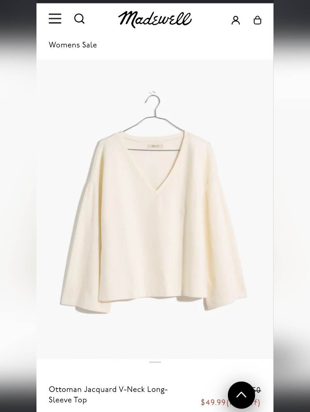 Madewell Ottoman Jacquard V-Neck Top Cream Long Sleeve Medium